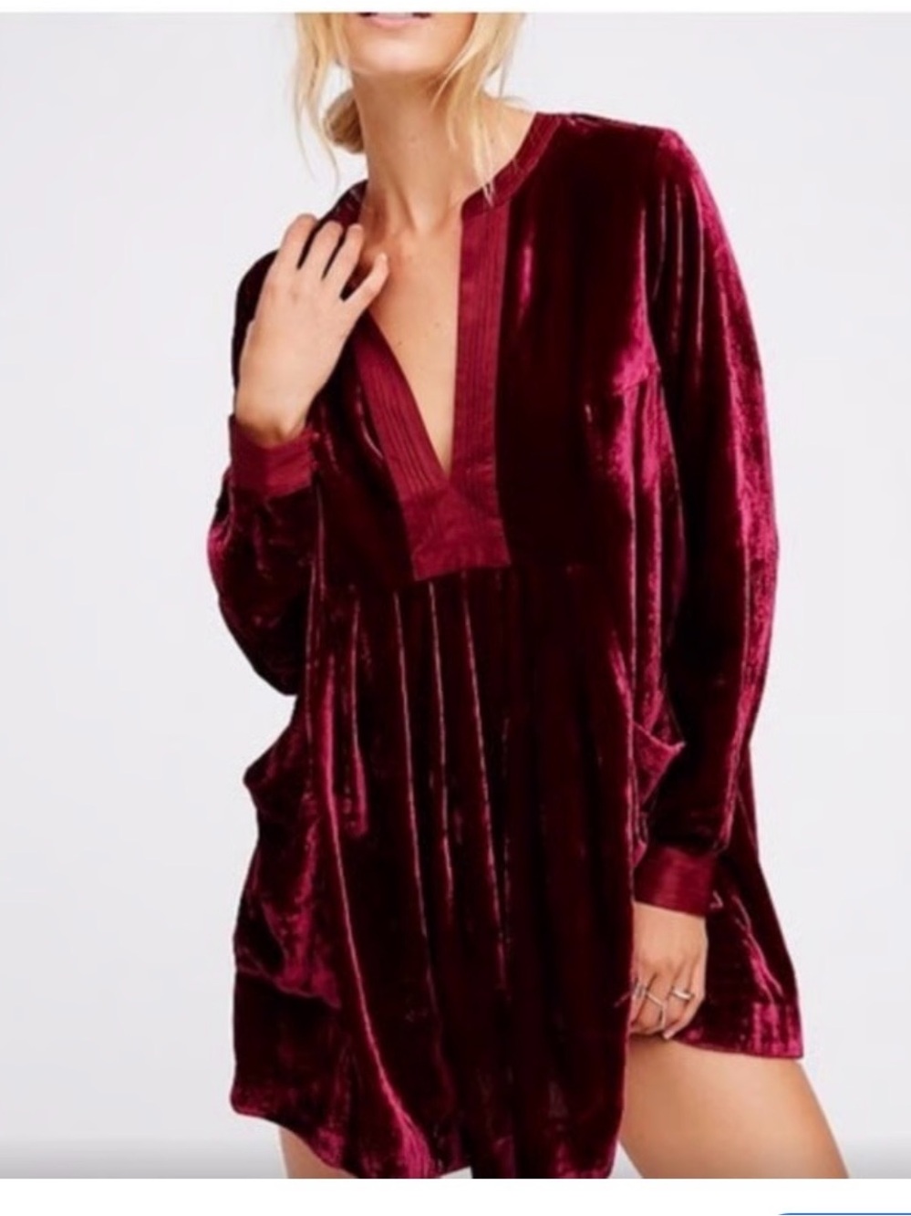 Free People Velvet Mini Dress in Burgundy